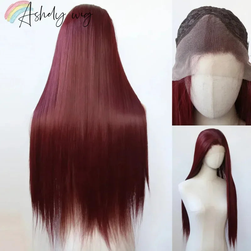 OKLULU - 13*4 Dark Brown Synthetic Lace Front Wigs Chocolate Brown Long Straight Lace Front Wig for Women Pre Plucked Natural Hairline