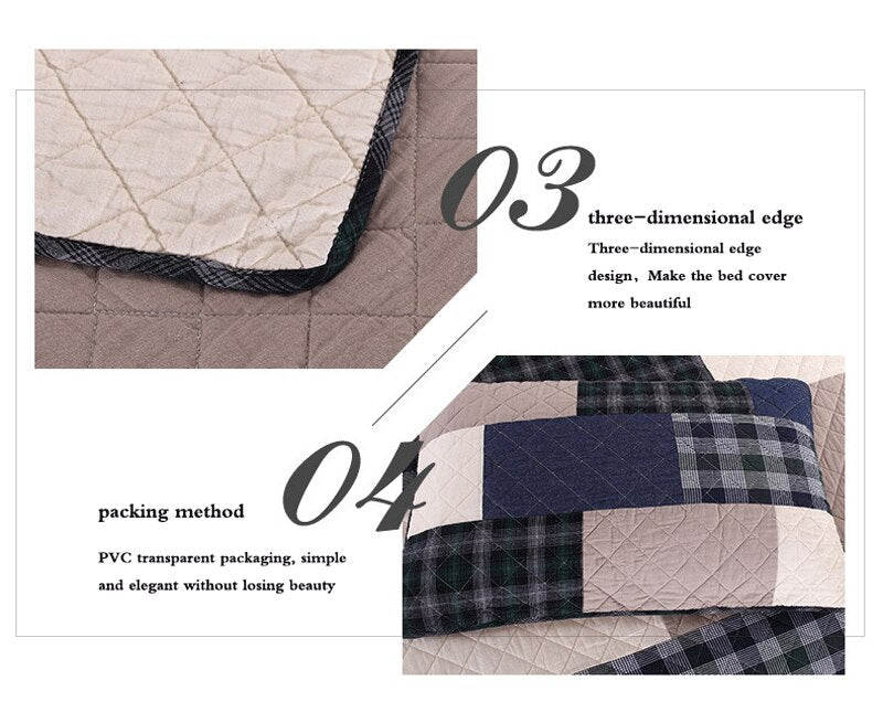 Yeknu Double Bed Dyed Cotton Patchwork 3 Piece Quilted Quilt Light Quilt Pillowcase Free Shipping