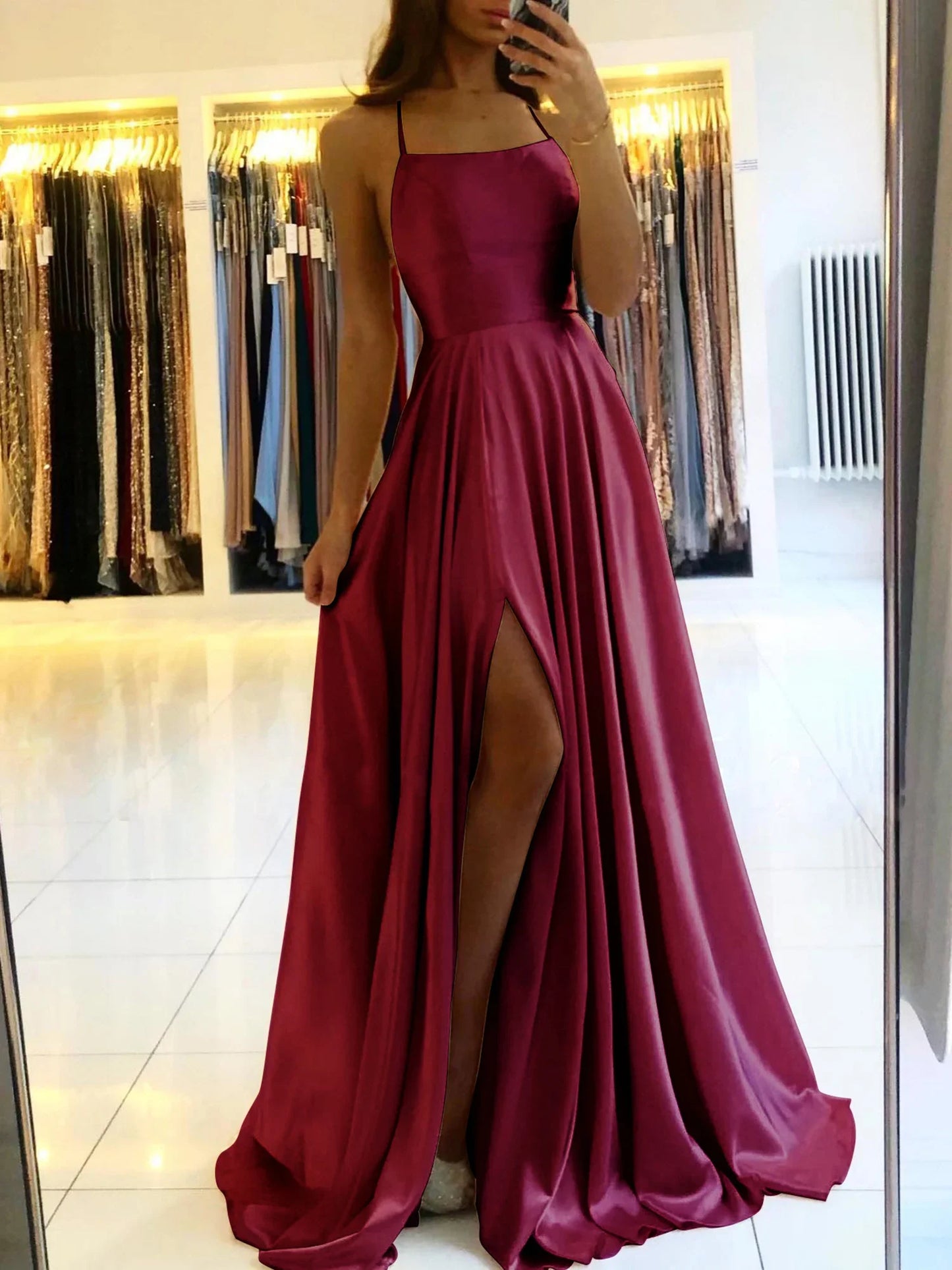 qgtao Elegant Dusty Rose Long Prom Dresses For Women 2024 Sexy Backless Side Slit Halter Satin Evening Party Gowns Vestidos De Gala