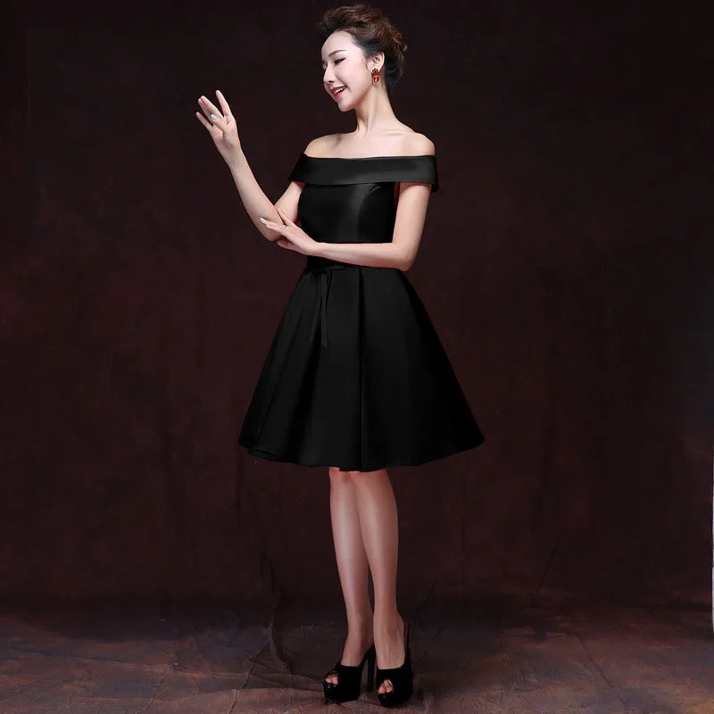 qgtao Elegant Satin Bridesmaid Dresses for Women 2024 Summer Sexy Boat Neck Prom Cocktail Evening Party Mini Dress Slim Formal vestido