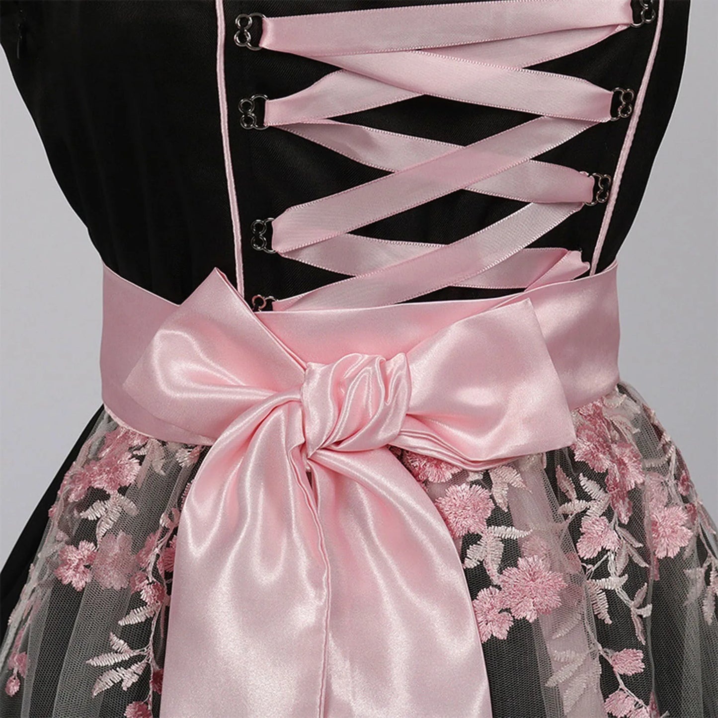 qgtao - Women Oktoberfest Dress With Floral Sheer Apron Lace-Up Dirndl Dresses Festival Traditional Bavarian Beer Costumes Clothes