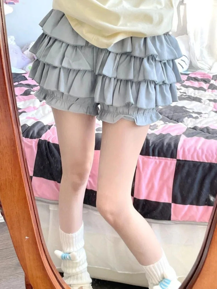 qgtao cute Lolita Skirt Women Ruffle Layered High Waist Cutecore Mini Skirt Shorts Harajuku Japanese Style Soft Girl