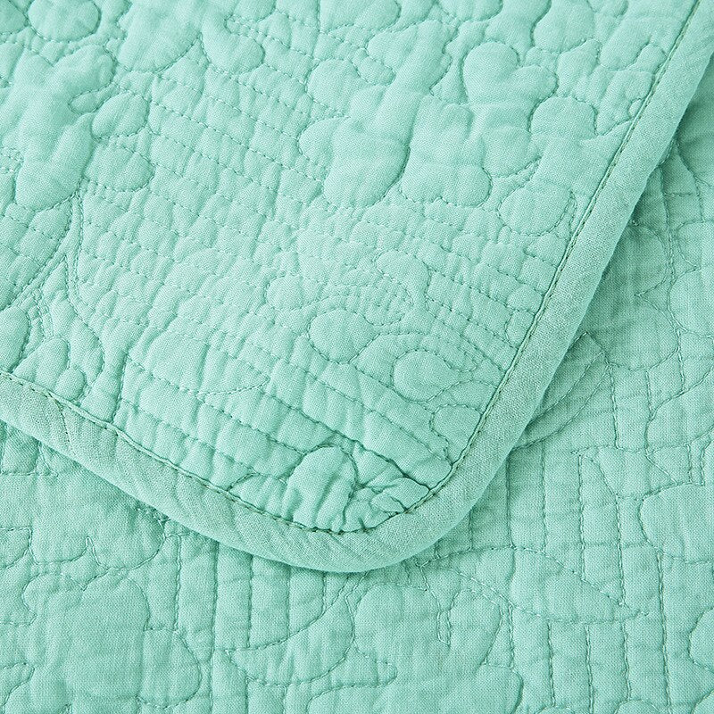 Yeknu Double Bed 100% Cotton Pure Green 3pcs Printed Quilted Quilt Pillowcase Free Shipping