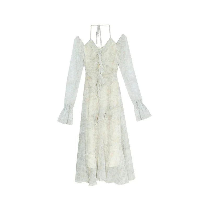 qgtao 2024 Summer Long Sleeve Floral Fairy Dress Woman Beach Elegant Party Mini Dresses Casual Vintage One Piece Dress Korean Fashion