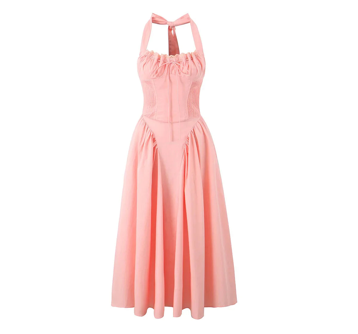 qgtao Lace Trim Floral Print Halter Dress For Women Sexy Backless Low Waist Midi Summer Dresses Holiday Party Robe
