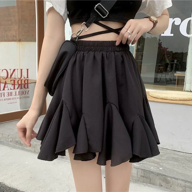 qgtao Elegant Ruffle Women Mini Skirt Korean Style Lace Fairycore Sweet Shorts Skirt Kawaii Pleated Patchwork Casual Skirts