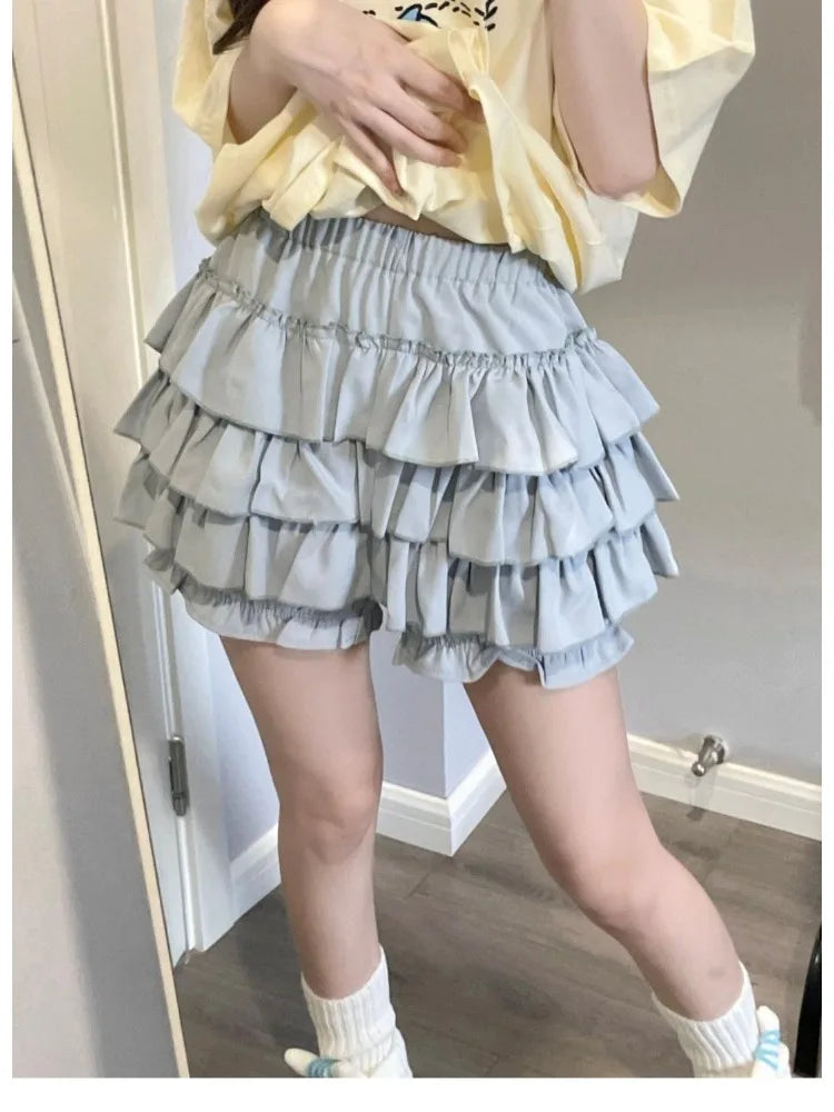 qgtao cute Lolita Skirt Women Ruffle Layered High Waist Cutecore Mini Skirt Shorts Harajuku Japanese Style Soft Girl