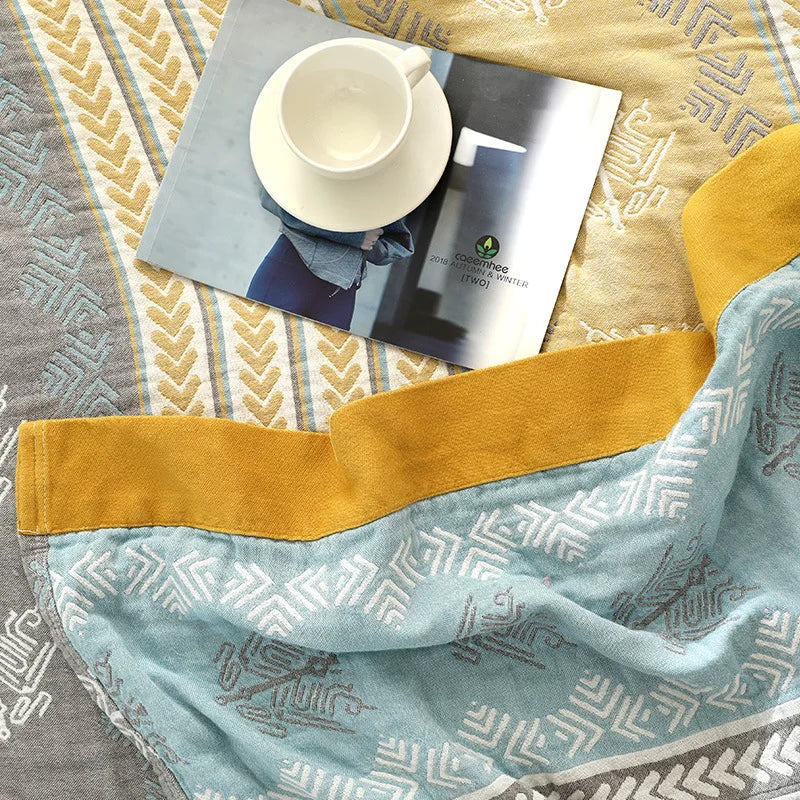 Yeknu Textile City 5 Layer Yarn Cotton Towel Thread Blanket Double Blanket Bedspr Gauze Cover Air Condition Quilt for Summer 200x230