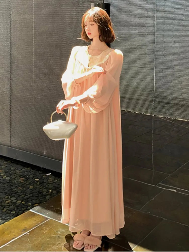 qgtao Elegant Fairy Loose Midi Dresses for Women Lantern Sleeve New Chinese Style Autumn Party Dress Fashion Female One Piece Vestido