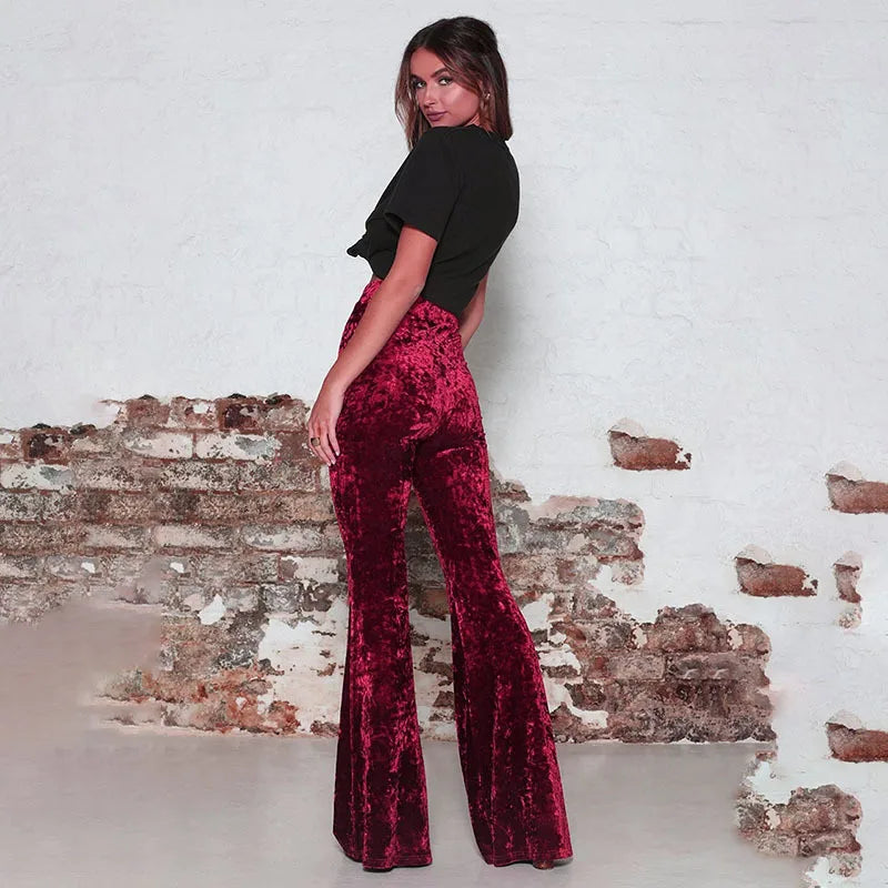 Wide Leg Pants Women Korean Fashion Vintage High Waist Flare Pants Pantalones de Mujer Gold Velvet Trousers Pleuche