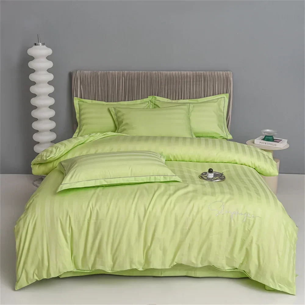 Yeknu Nordic Sliver Grey Stripes 100% Egyptian Cotton Jacquard Bedlinens Queen King Size Set Fitted Sheet Duvet Cover Bedding