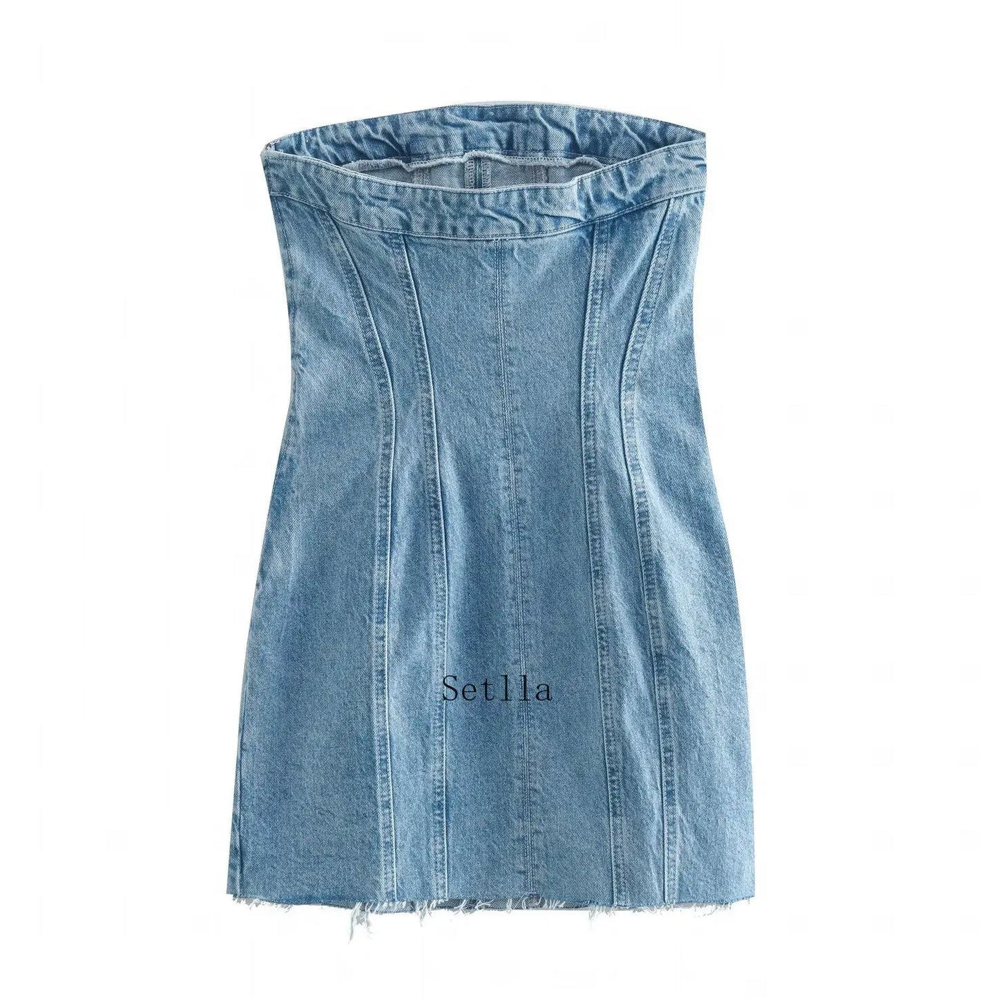 qgtao 2024 Denim Mini Dress Women Fashion Slim Backless Strapless Sleeveless Sexy Bodycon Dresses Summer Causal Party Mini Dress