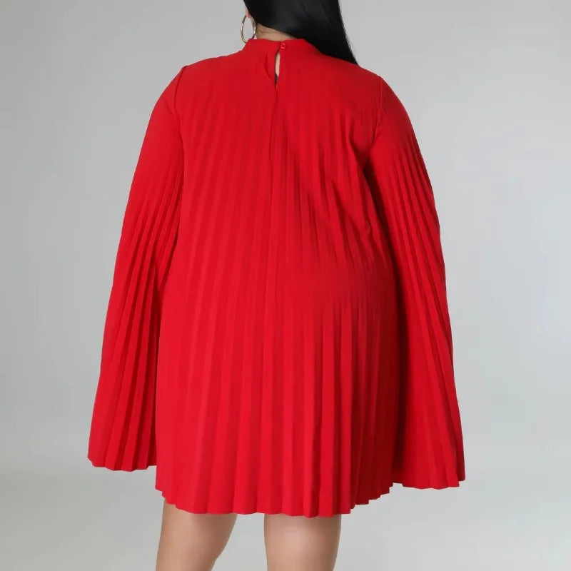 qgtao Fashion Plus Size Women Dresses Elegant Solid Color O Neck Cape Sleeve  Draped Mini Dress Loose Summer Vestidos De Fiesta