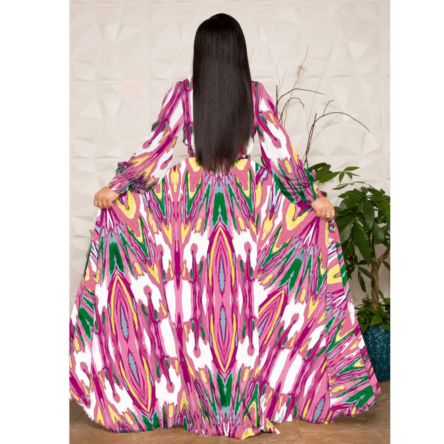 qgtao Beach Chiffon Long Dresses Women's Clothing Plus Size Dresses 2024 Autumn Urban Casual Fashion Print Large Swing Dress