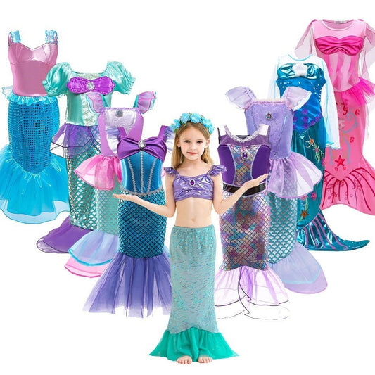 Girls Little Mermaid Costume Kids Birthday Halloween Princess Girl Dress Children Summer Ariel Party Clothes for Carnival 3-10T