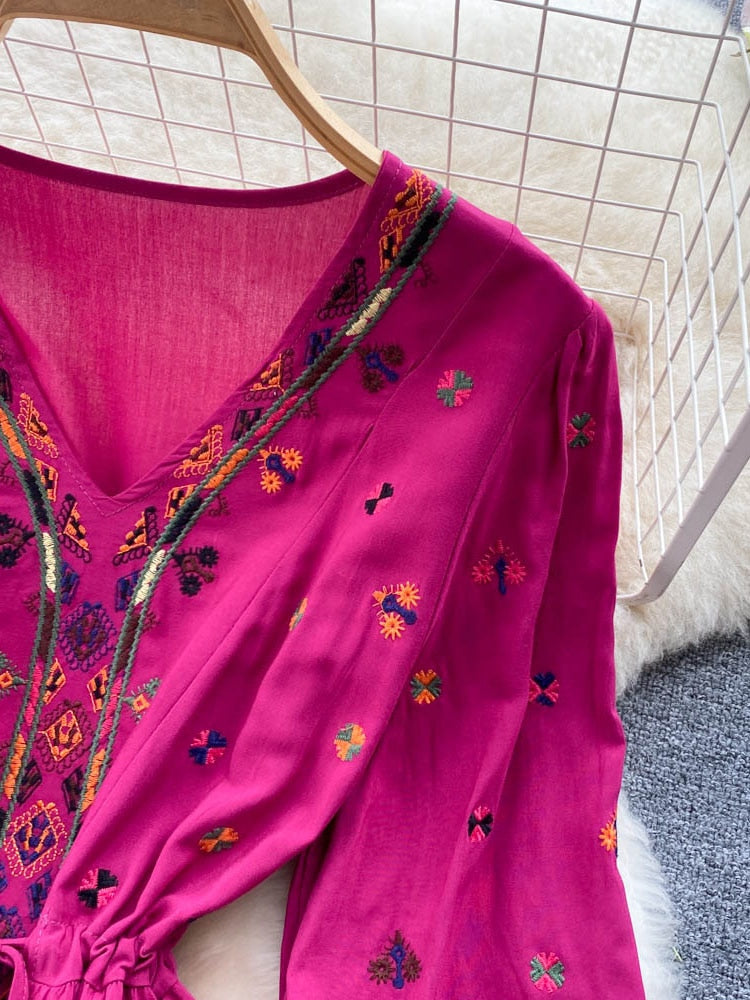 Summer Ethnic Style Embroidery V-neck Dress