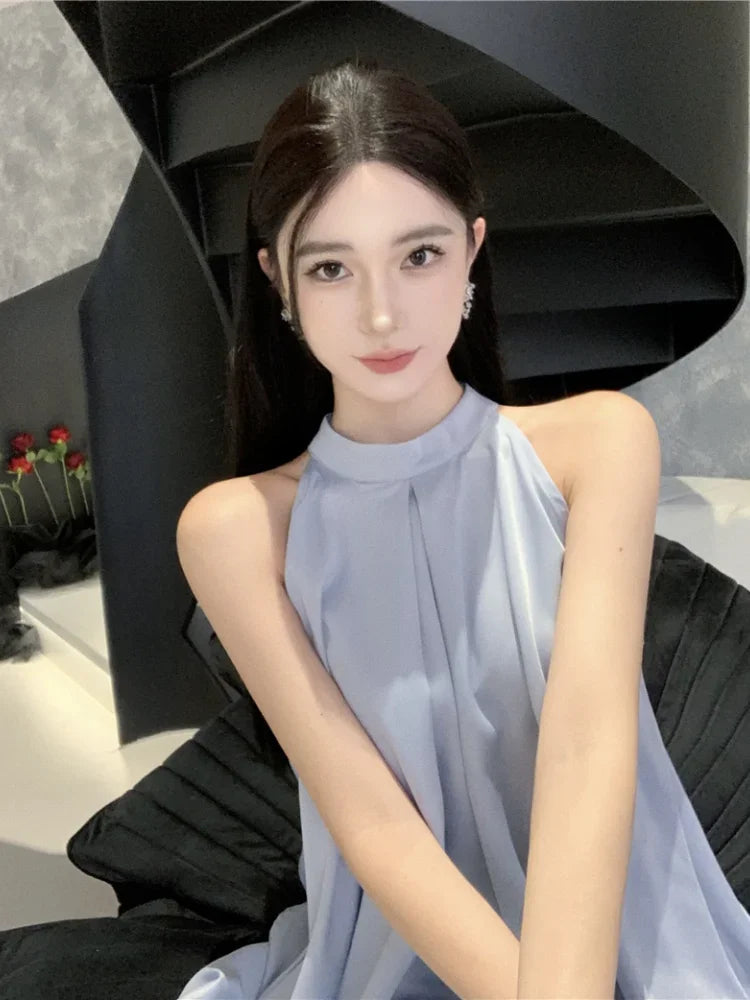 qgtao Two Piece Set Women Y2k Crop Tank Tops Loose Solid Fashion Camis Sleeveless Blouse High Waist Skirts Elegant Suits Ladies Korean