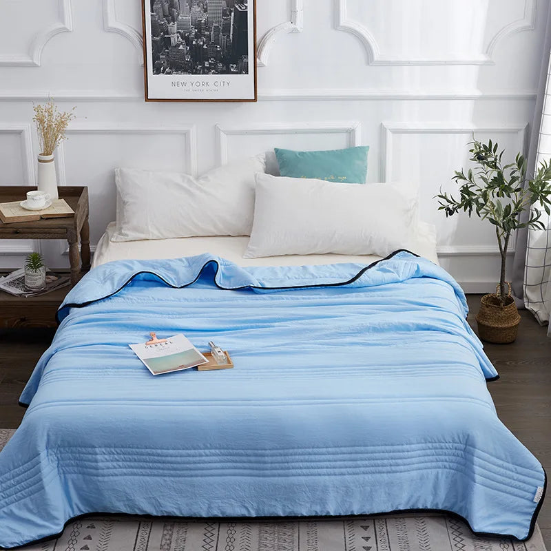 Yeknu Summer Air Condition Quilt Thin Stripe Lightweight Comforter Full Queen Breathable Sofa Office Bed Travel Quilts Throw Blanket
