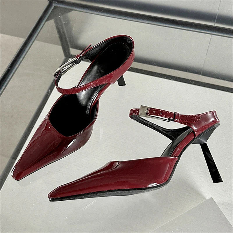qgtao New Design High Heels Woman Pumps Buckle Strap Mules Slippers Sexy Pointed Toe Wedding Banquet Female Shoes