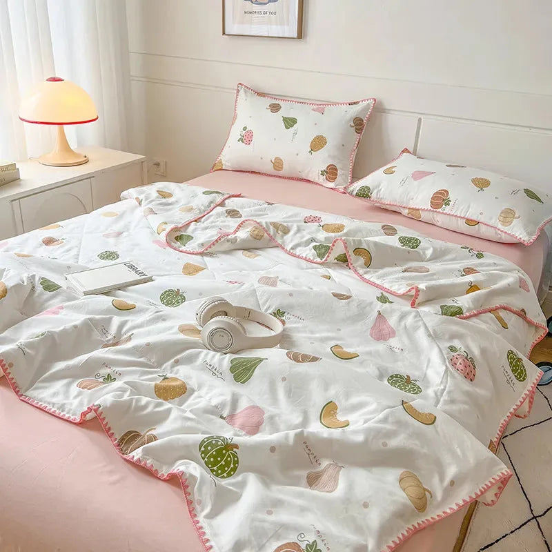 Yeknu Summer Quilt Cotton Floral French Style Double  Air-conditioned Quilt, Double-layer Summer Blanket Comforter Duvet   이불