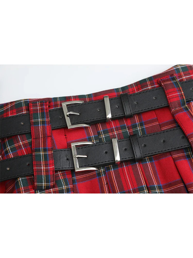 qgtao 2024 High Waist A-line Red Plaid Pleated Skirts Clothes Mini Girls Punk Women's Skirt Shorts Harajuku Y2k Kawaii Summer Skater