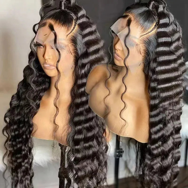 qgtao - Lace Front Wig for Women Ombre Black Parted Long Deep Wavy Hair Afro Wig Human Hair Lace Frontal Wigs