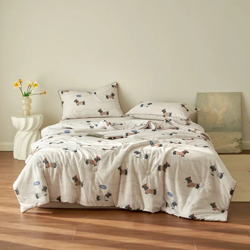 Yeknu Summer Quilt Class A Knitted Aerobic Cotton Printed Soybean Quilt Summer Bedspread Home Textiles
