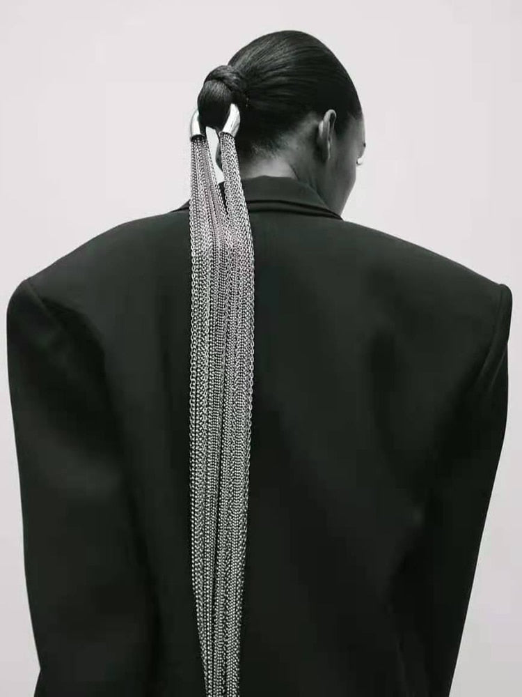 Trendy Silver Color Metal Hyperbole Long Tassel Chain Hair Accessories Punk Hairpins Hair Clip For Women Headband Hairwear