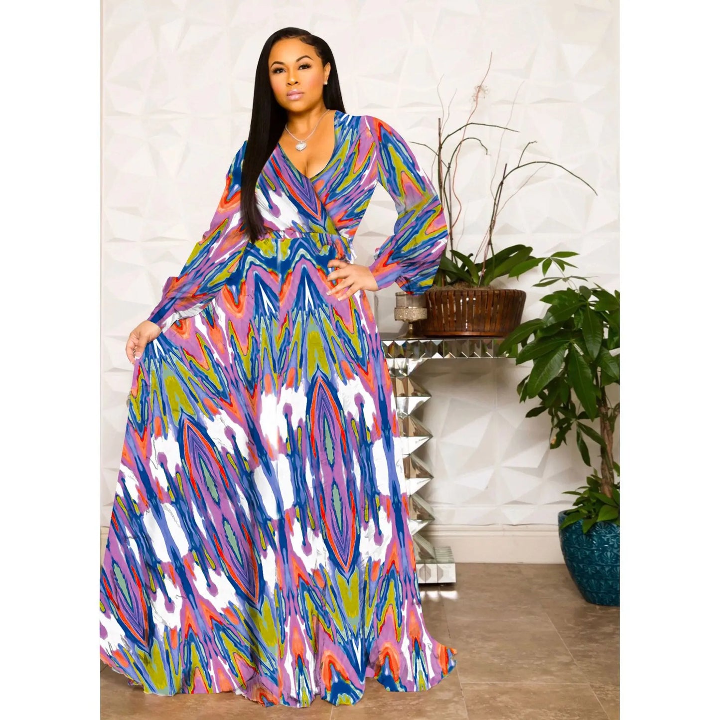 qgtao Beach Chiffon Long Dresses Women's Clothing Plus Size Dresses 2024 Autumn Urban Casual Fashion Print Large Swing Dress