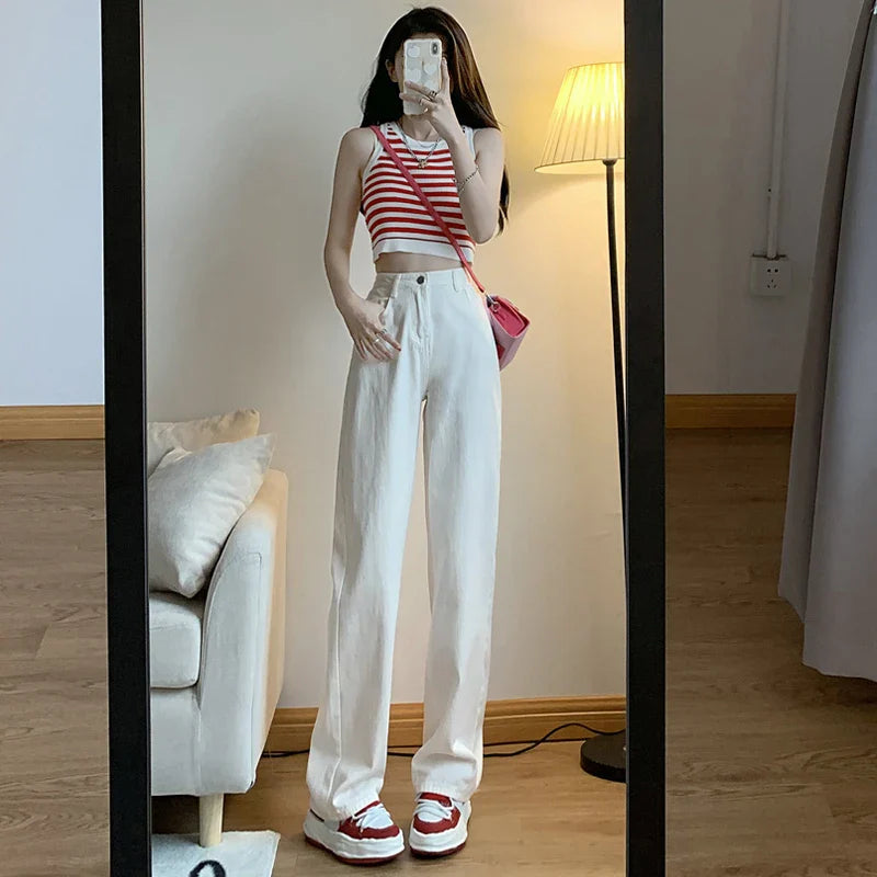 qgtao High Waiste Jeans Y2K Fashion Women Clothing Blue Black Straight Leg Denim Pants Trousers Mom Jean Baggy Trousers Tall