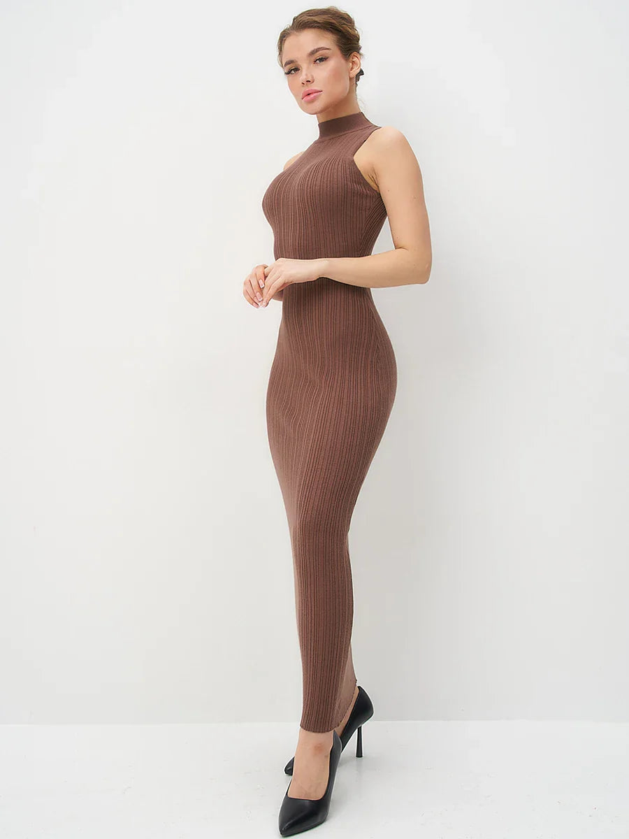 qgtao Sexy Women's Knitted Dress 2024 Spring Summer Maxi Turtleneck Sleeveless Sheath Long Dress Slim Party Bodycon Dresses for Women