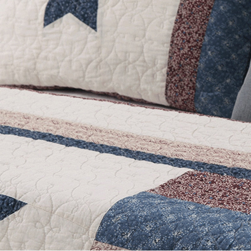 Yeknu Double Bed Cotton Printed Patchwork Pentagram Set Of 3 Quilted Quilt Light Quilt Pillowcase
