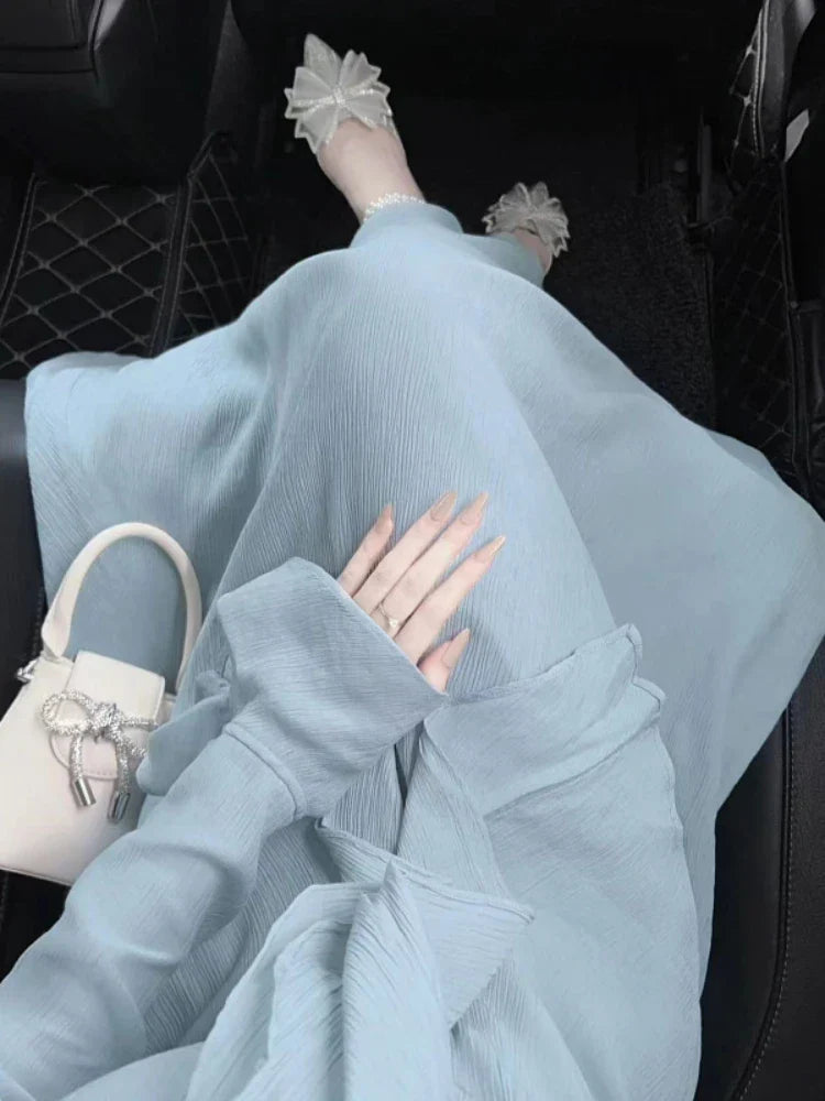 qgtao Autumn French Party Chiffon Skirt 2 Piece Set Women Casual Elegant Blouse + Office Lady Fairy Midi Skirt Korean Fashion