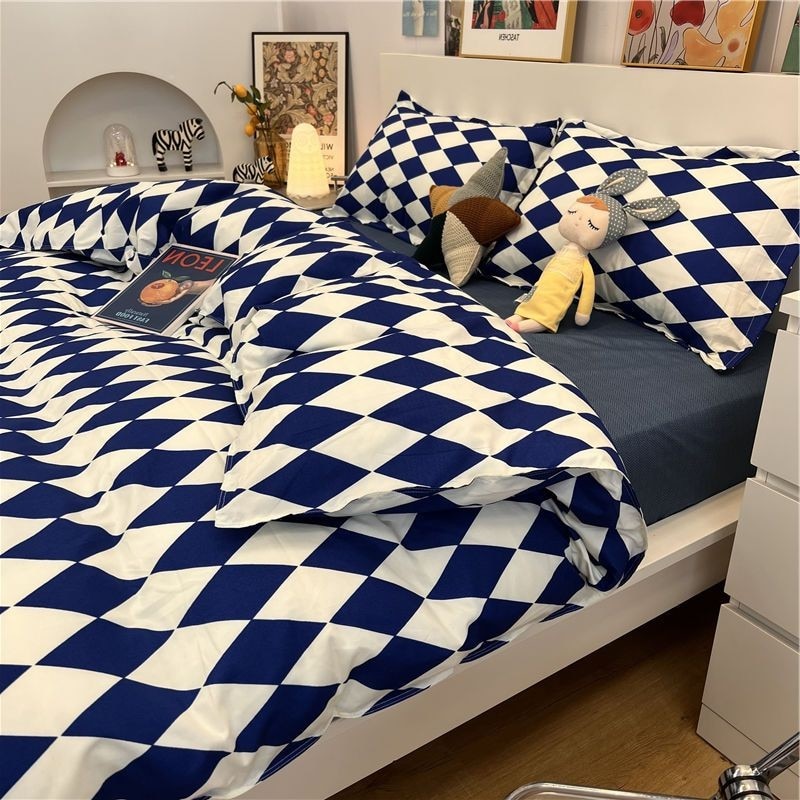 Yeknu Checkerboard Bedding Set No Comforter Hot Sale Single Queen Size Flat Sheet Quilt Duvet Cover Pillowcase Polyester Bed Linens