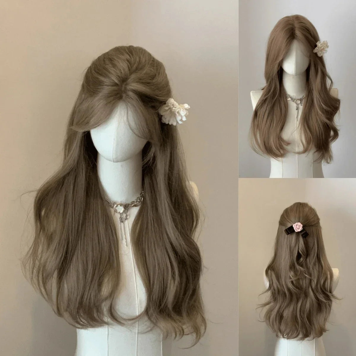 OKLULU - Wigs for Women Brown Long Curly Hair Big Wave Wig Natural Curls Headband Lolita Wig Heat Resistant Cosplay Synthetic