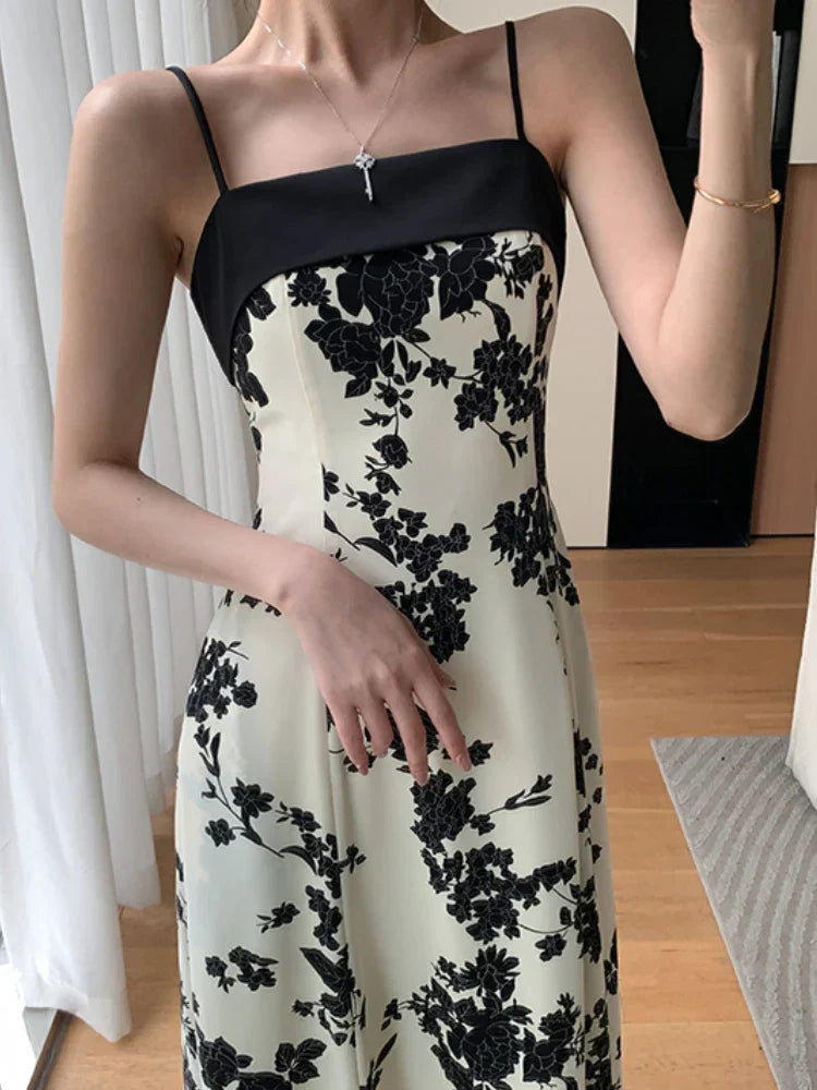qgtao-New Summer 2023 Long Print Dress for Women Korean Elegant Fashion Sexy Sleeveless Spaghetti Strap Evening Female Clothes