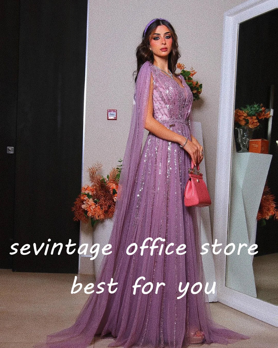 qgtao vintage Purple Beading Sequined Prom Dresses Cap Sleeves Saudi Arabic A-Line Evening Gowns Formal Occasion Dress 2024
