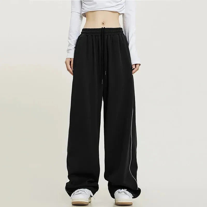 qgtao Vintage Baggy Jogging Striped Sweatpants Women Y2k Harajuku High Street Sport Pants Elastic Waist Straight Casual Trousers