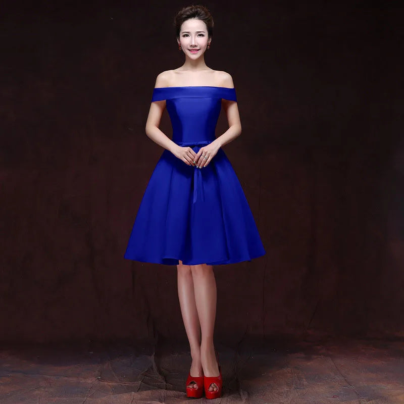 qgtao Elegant Satin Bridesmaid Dresses for Women 2024 Summer Sexy Boat Neck Prom Cocktail Evening Party Mini Dress Slim Formal vestido