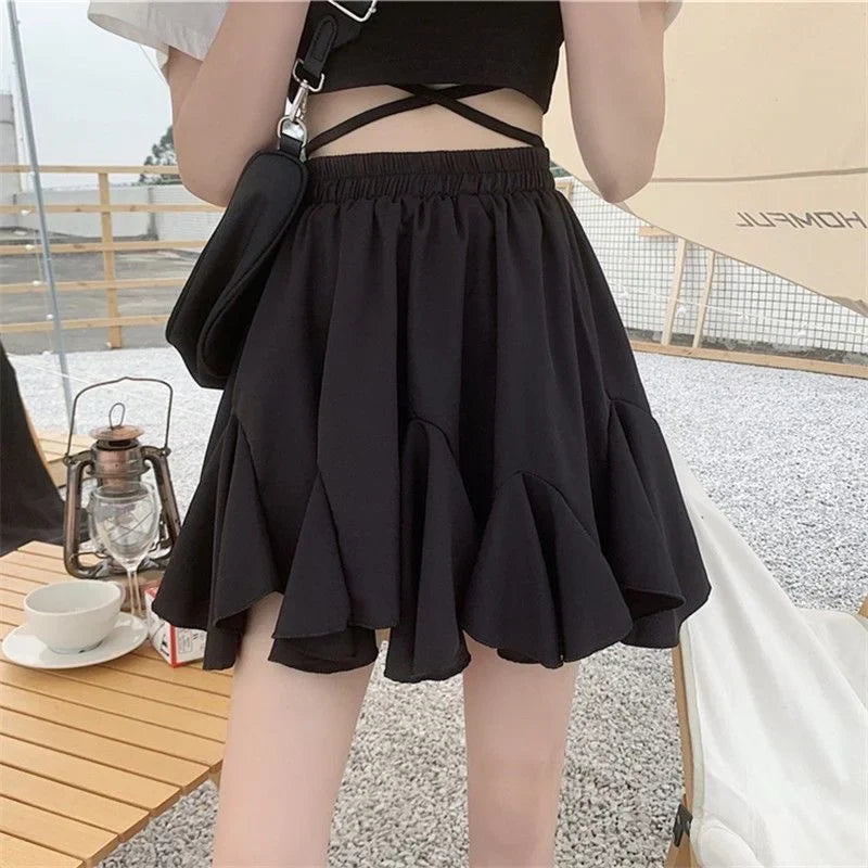 qgtao Elegant Ruffle Women Mini Skirt Korean Style Lace Fairycore Sweet Shorts Skirt Kawaii Pleated Patchwork Casual Skirts