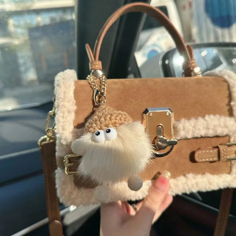 qgtao High Appearance Lamb Wool Bag Autumn Winter New Style All-In-One Handbag Senior Patchwork Crossbody Bags Suede Commuter Bag