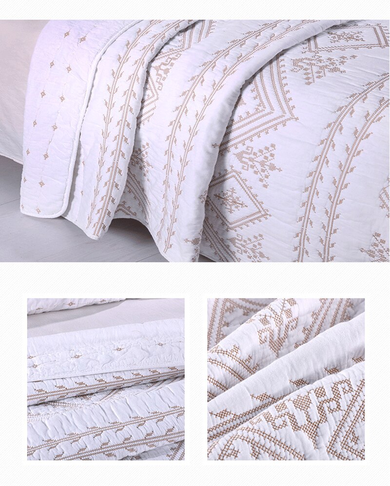 Yeknu Double Bed Cover Geometric Embroidery Plain 3 Piece Quilted Quilt Pillowcase Free Shipping