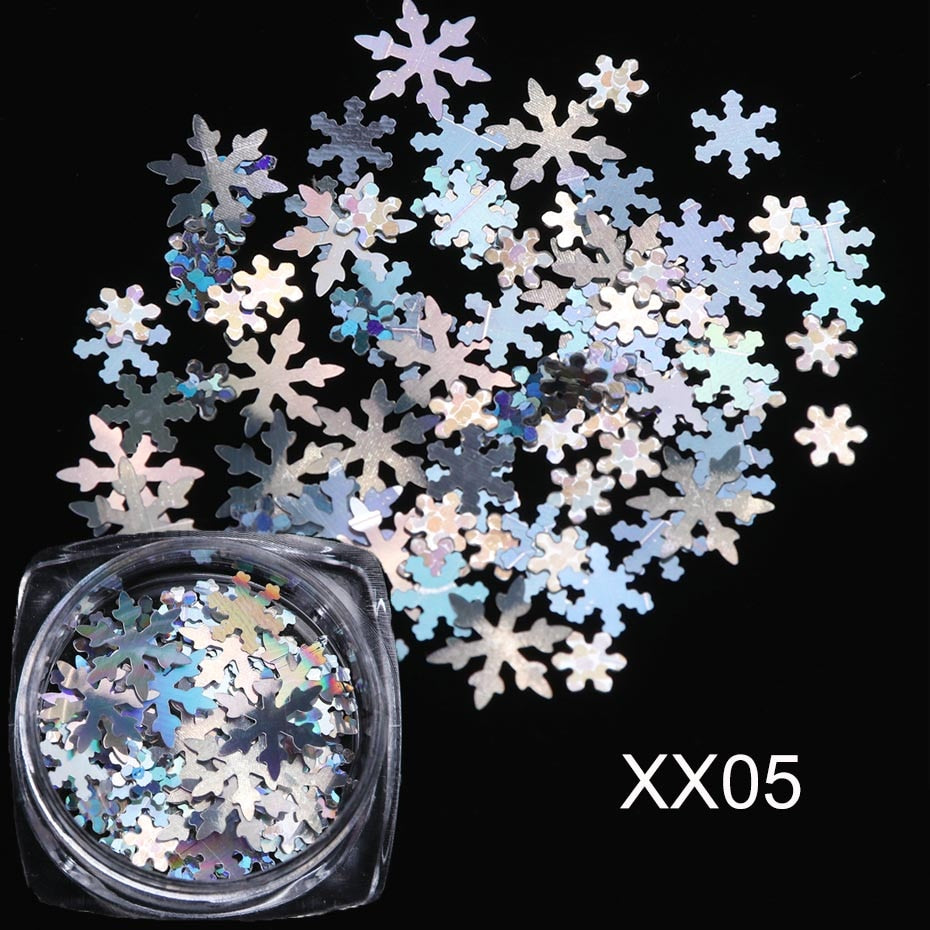1 box White Snowflake 3D Nail Art Sequins Winter Christmas Snow Flakes Holographic Charms Polishing Gel Accessories SA1980