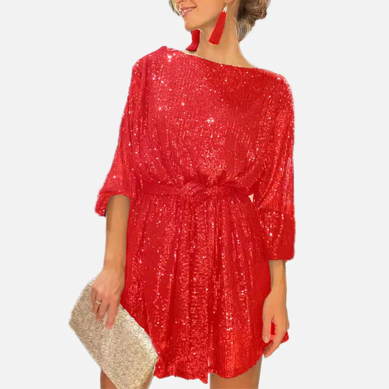 Party Dress Woman Clothes Vestidos Sexy Autumn Sequin Mini Dresses Ladies Vintage Elegant Loose Women Dress Robe Femme Fashion