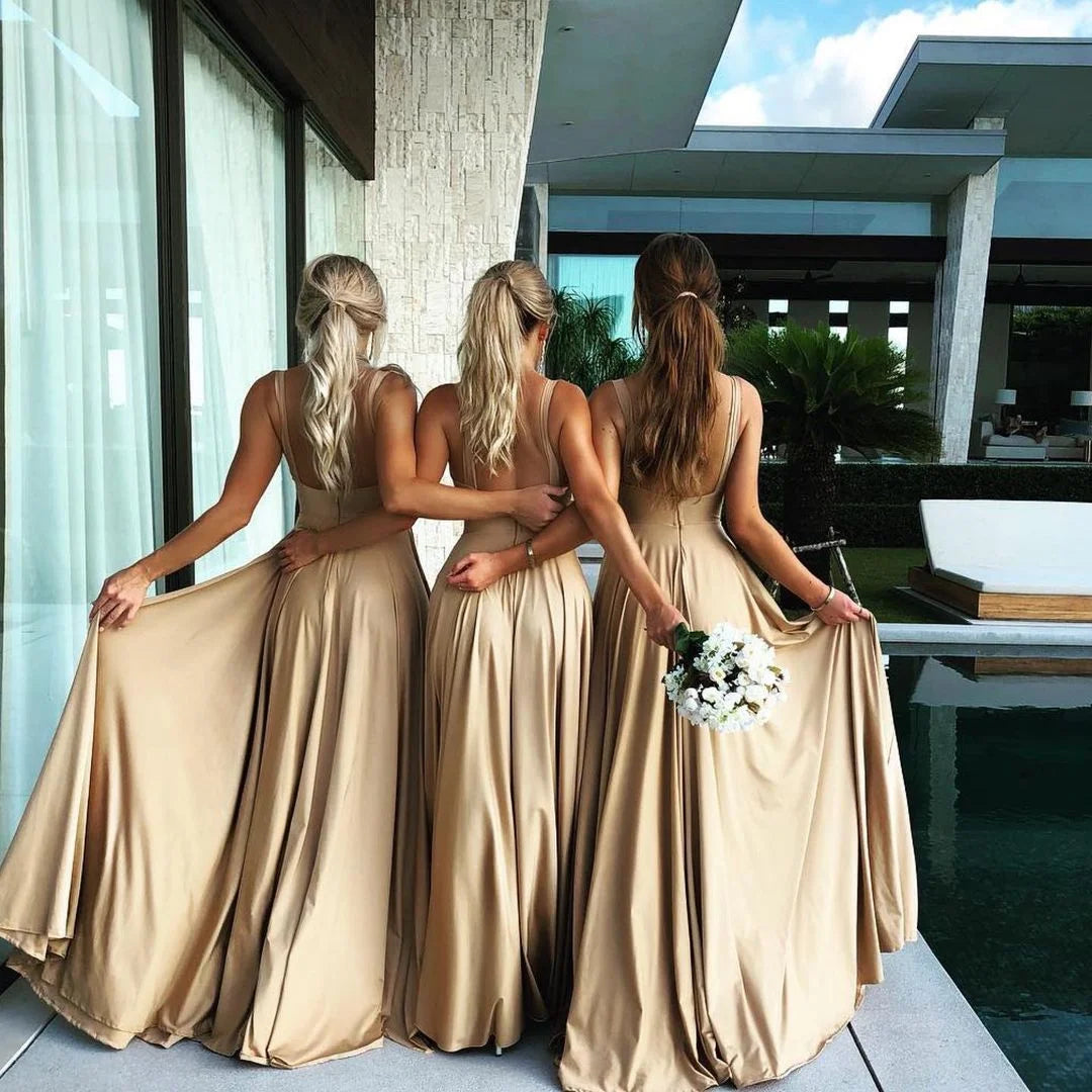 qgtao 9 Colors Bridesmaid Dress Women 2024 Sister Group Dress Sexy Split V Neck Backless Sleeveless Formal Wedding Evening Party Gowns