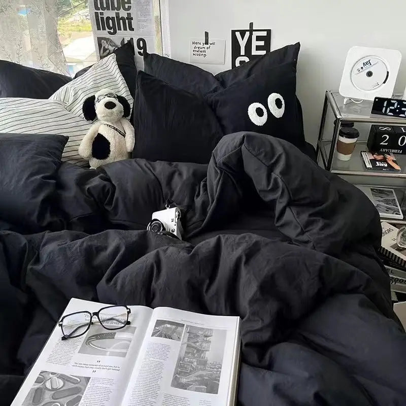 Yeknu Nordic Princess Pink Bedding Set Girls Adults Twin Full Queen Size Bed Flat Sheet Duvet Cover Pillowcases Solid Color Bed Linen