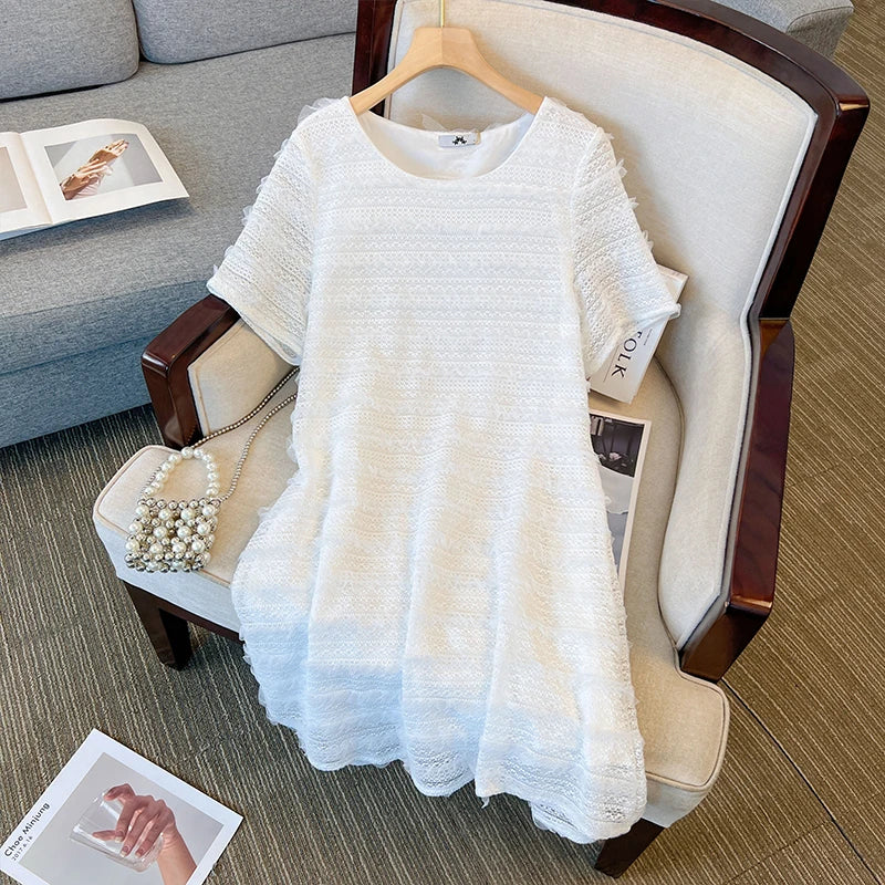 qgtao Plus-size women's summer casual lace cutout dress with a comfortable and breathable party dress lined in the same shade