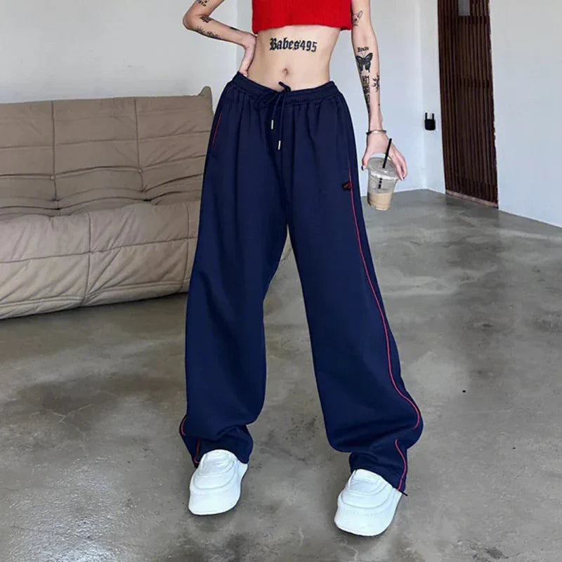 qgtao Vintage Baggy Jogging Striped Sweatpants Women Y2k Harajuku High Street Sport Pants Elastic Waist Straight Casual Trousers