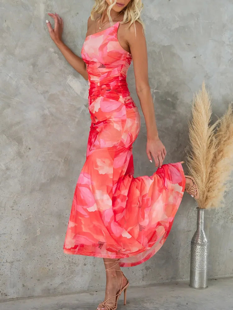 qgtao Summer Women Diagonal Collar Party Dress, Loungewear Patchwork Print Loose Maxi Dress, New Sleeveless Sweet Simple Ladies Dress