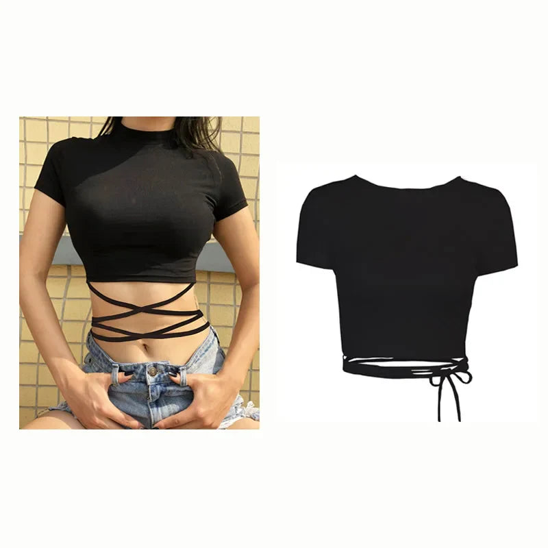 qgtao Y2k Sexy Baby Tee Summer Black T-Shirt Crop Top Clothes For Women Tops Gothic O-neck Short Sleeve 2000s Retro Hip Hop Streetwear